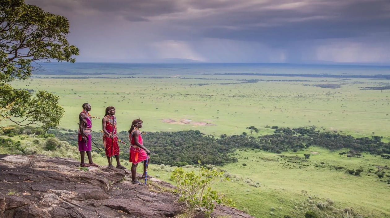 Maasai on the Out of Africa Kopje at Angama Mara