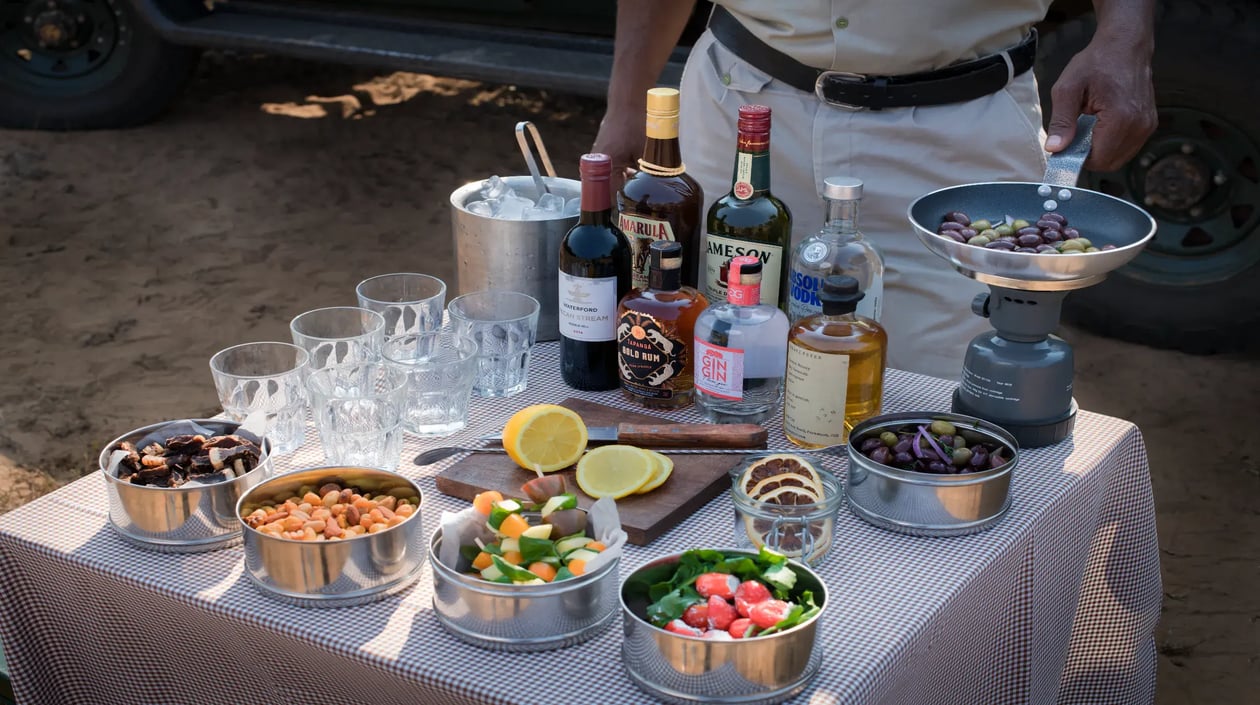 South Africa Phinda Mountain Lodge snacks at sunset