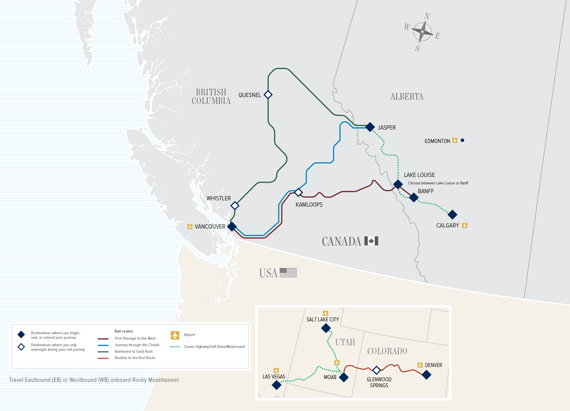 Route Rocky Mountaineer Canada