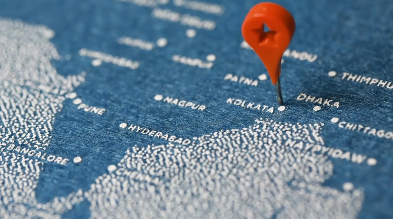 India, Calcutta, map vertrek aankomst_741389218